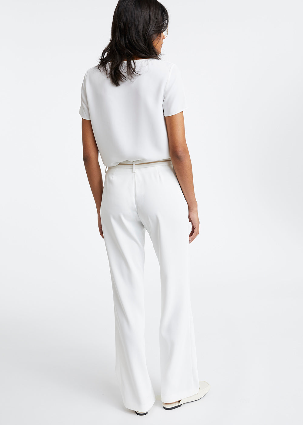 Pantalon blanc avec ceinture bord-côte