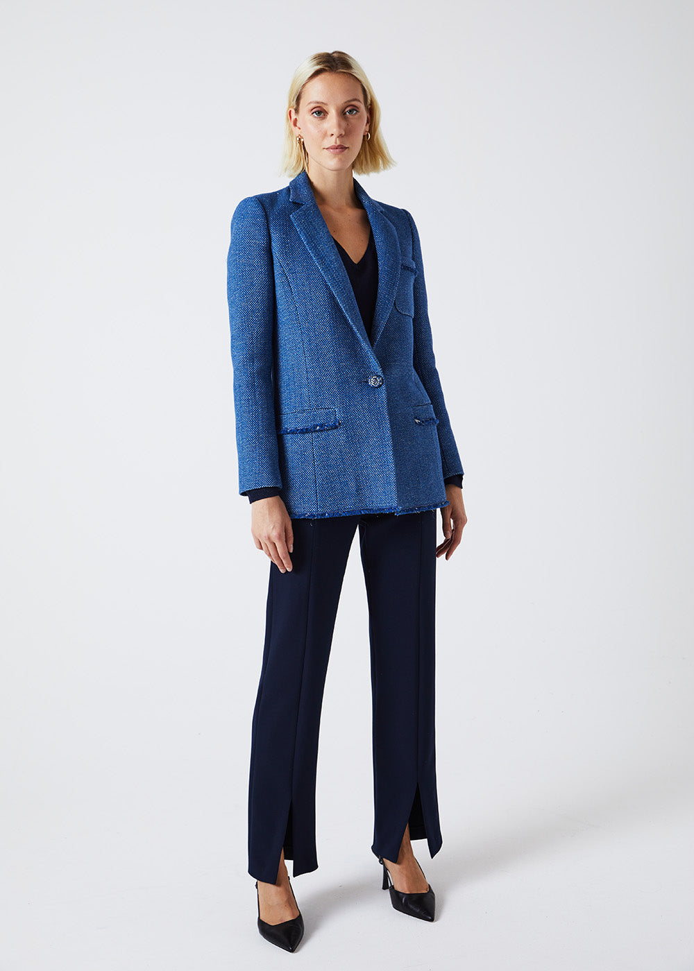 VESTE BLAZER EN TWEED DENIM