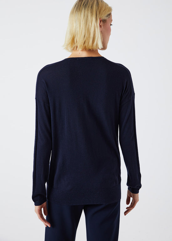 PULL COL V EN LAINE MERINOS MARINE