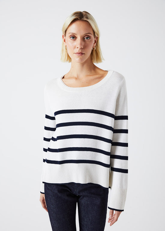 PULL MARINIERE BLANC COL ROND