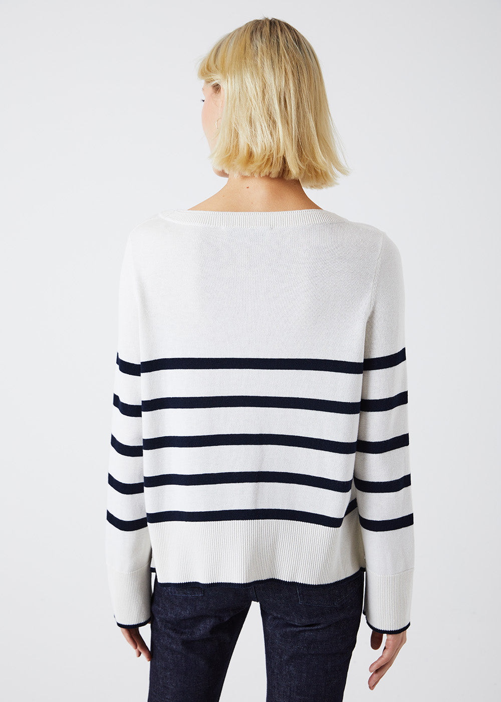 PULL MARINIERE BLANC COL ROND