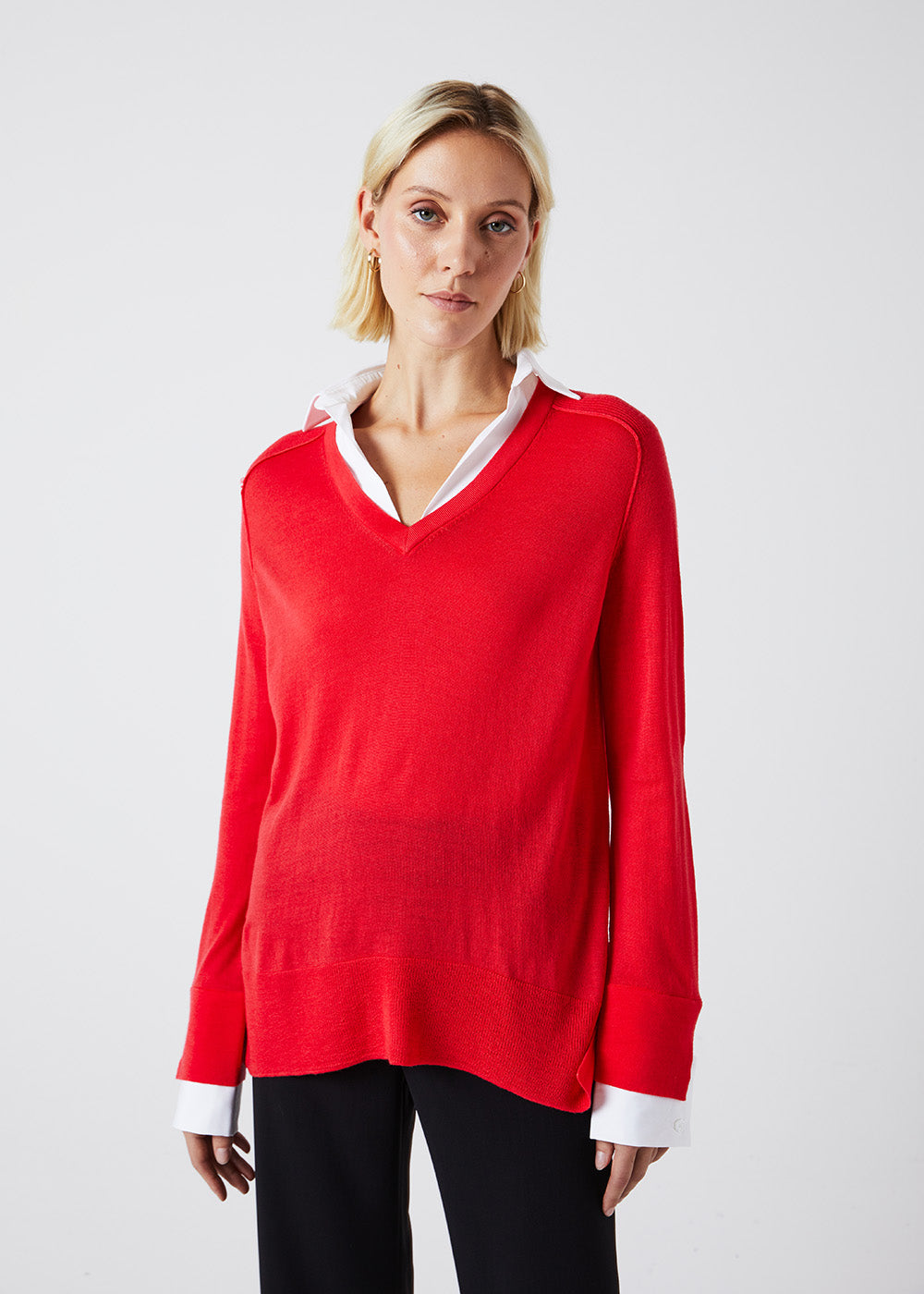 PULL COL CHEMISE EN MAILLE FINE CORAIL