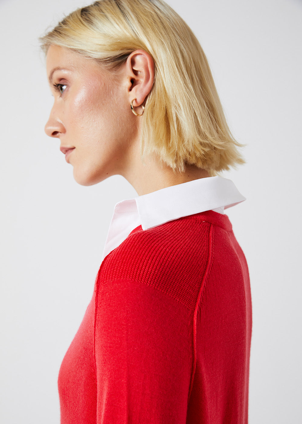 PULL COL CHEMISE EN MAILLE FINE CORAIL
