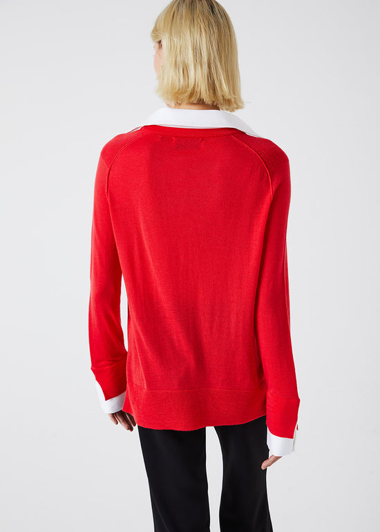 PULL COL CHEMISE EN MAILLE FINE CORAIL
