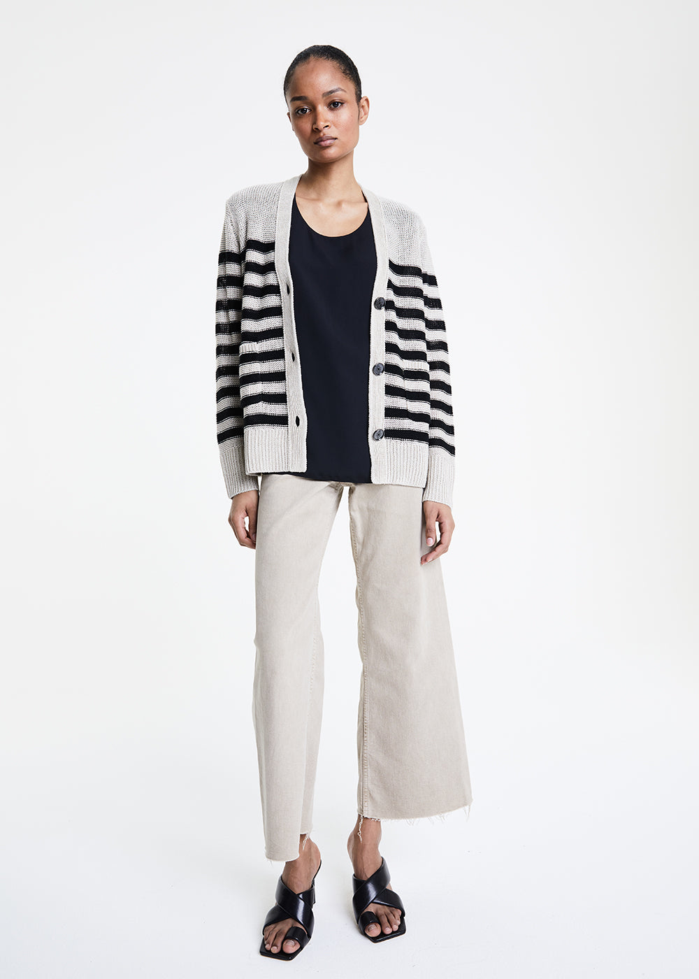 Cardigan beige à rayures Jane