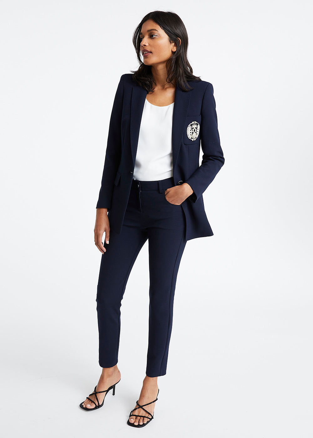 Straight cut stretch navy pants