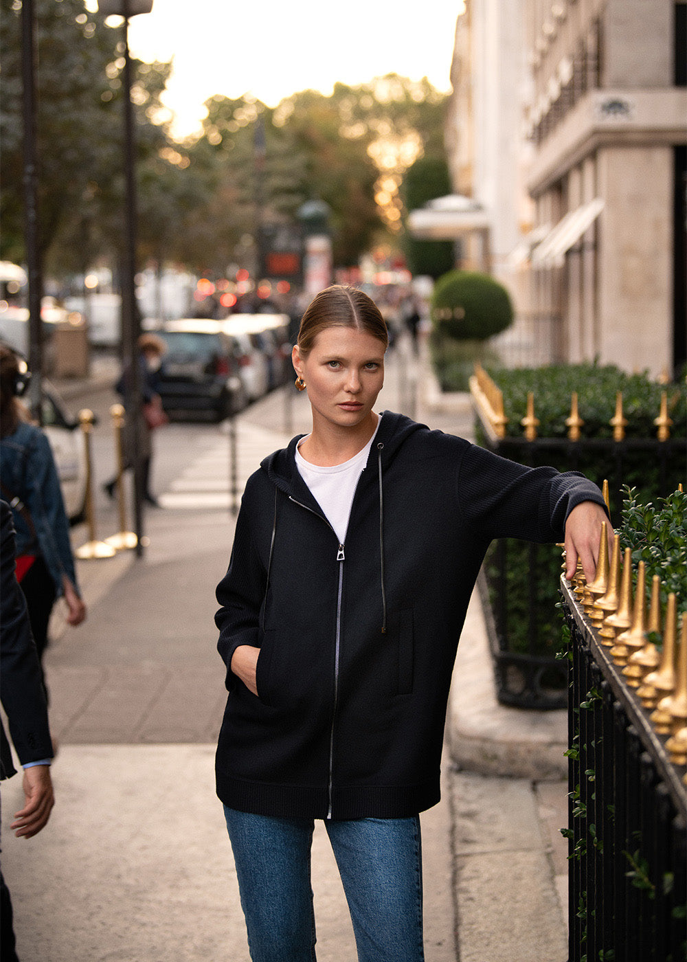 Manteau bi-matières marine