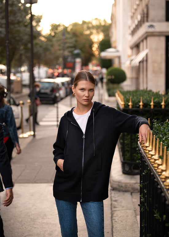 Manteau bi-matières marine